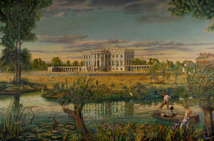 The White House along the banks of the Tiber Creek, c. 1825